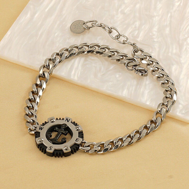 1 par de pulseras de ancla redondas personalizadas de moda transfronteriza para hombre, estilo hip-hop, de acero inoxidable a juego, joyería para hombre. h5Imagen5