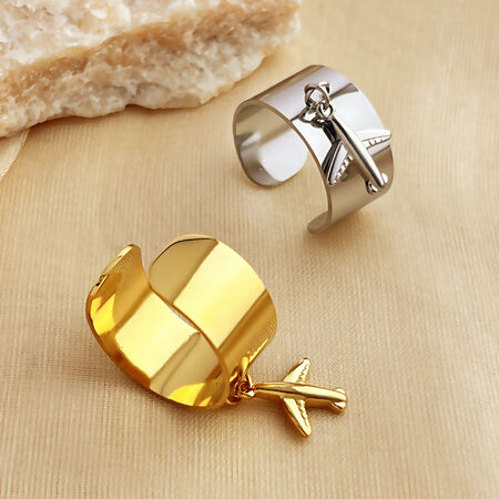 1 Piece Designable Series Daily Airplane Dangle Stainless Steel Waterproof Gold Color Women's Adjustable Rings 2