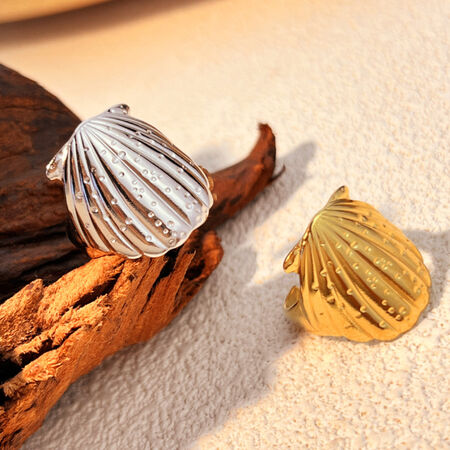 1 Piece Designable Series Gorgeous Seashell Shape Stainless Steel Waterproof Gold Color Women's Adjustable Rings