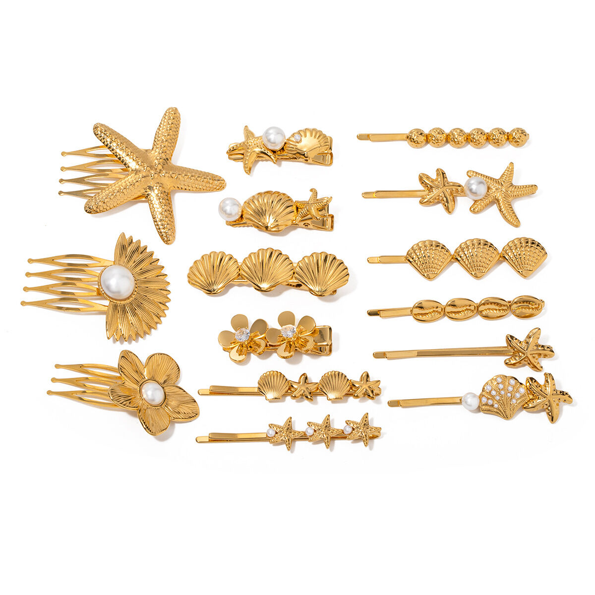 1 paio di fermagli per capelli da donna in stile tartaruga in acciaio inossidabile placcato oro  della serie simple h5 Immagine4