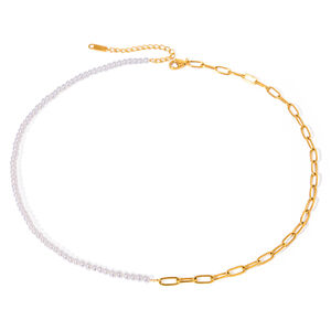 1 pezzo semplice serie classica perline acciaio inossidabile placcato oro 18k perle artificiali collane a catena da donna h5 Immagine5