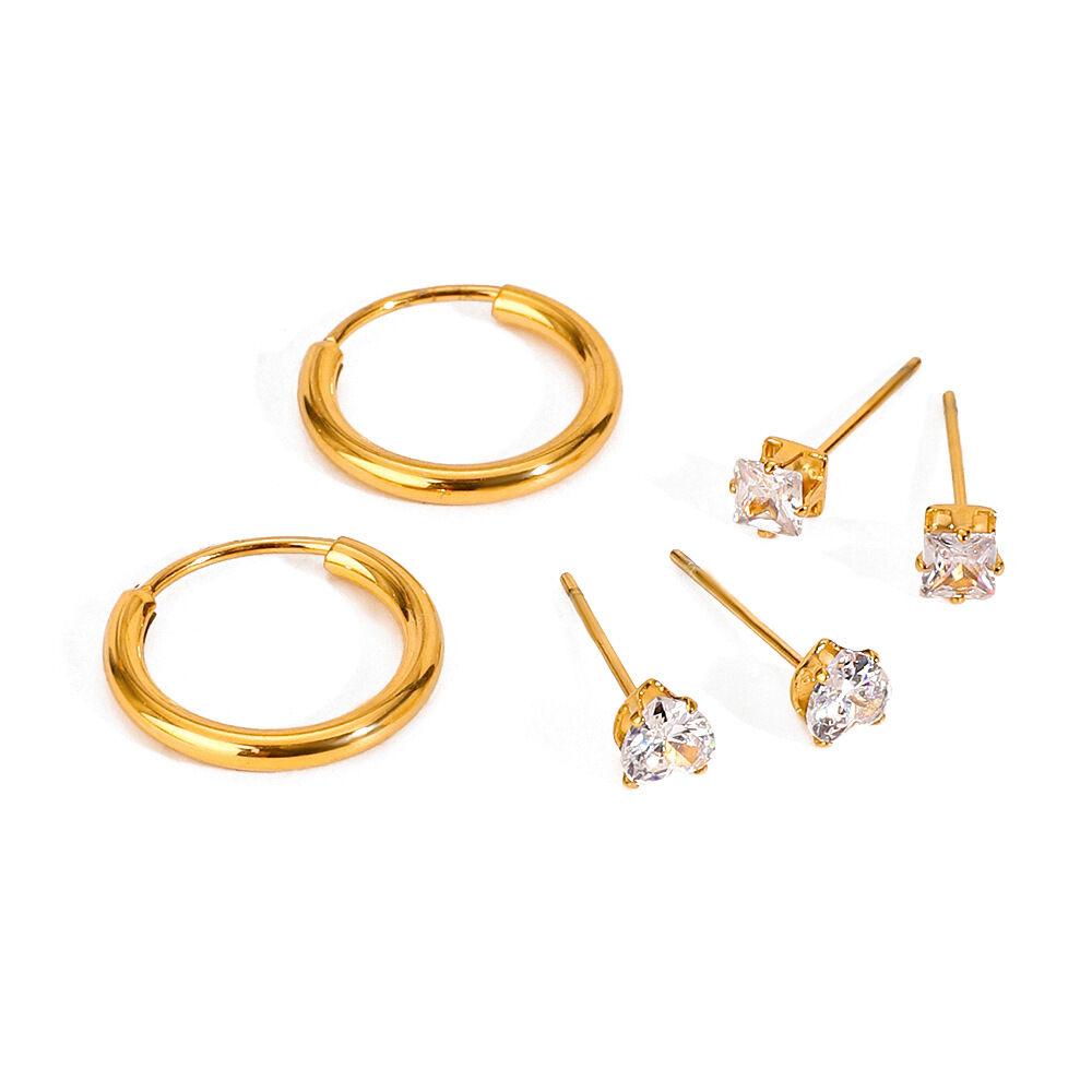 1 paio di orecchini da donna in acciaio inossidabile con zirconi placcati in oro , serie romantica, dolci e geometrici h5 Immagine6