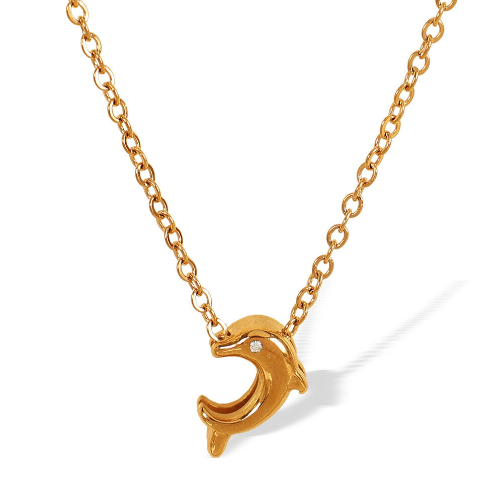 Collar con colgante de acero de titanio y oro de 1 pieza, serie simple, con diseño de animales naturales para mujer h5Imagen6