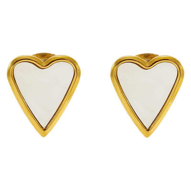 1 par de aretes de botón para mujer, de acero inoxidable chapado en oro de 18 quilates, con forma de corazón clásico, serie simple h5 Imagen6