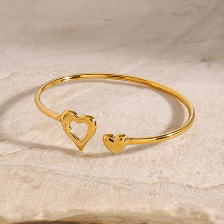 1 Piece Minimalist Series Classic heart Shape Stainless Steel Waterproof Gold Color Adjustable Women's Bangles 2