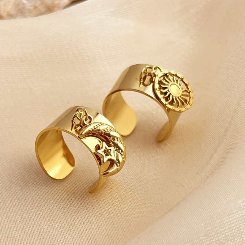 1 Piece Designable Series Retro Sun Dangle Classic Stainless Steel Waterproof Gold Color Women's Adjustable Rings