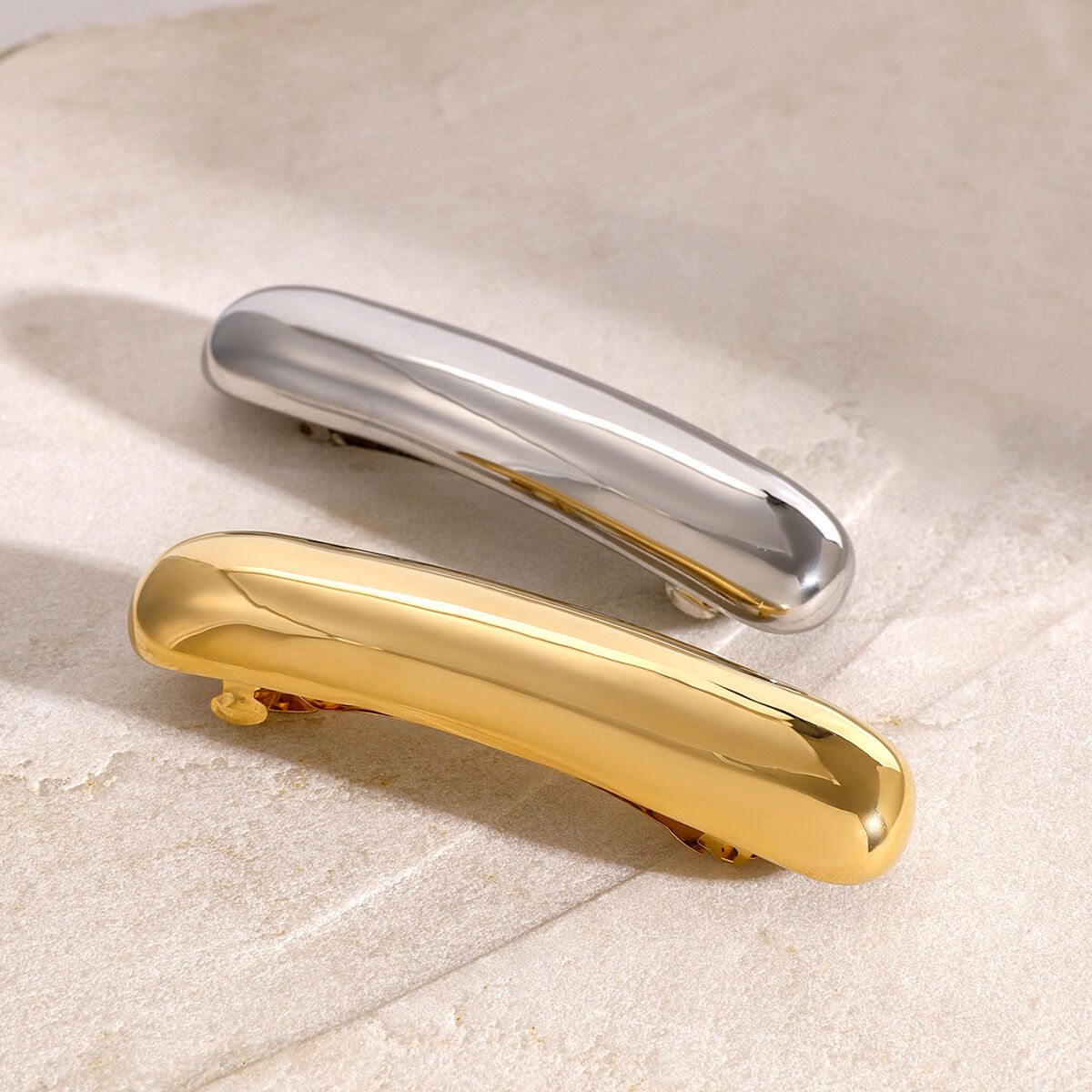 1 Paar Simple Series Einfache einfarbige Haarspangen aus Edelstahl mit 18 Karat Goldbeschichtung für Damen 2
