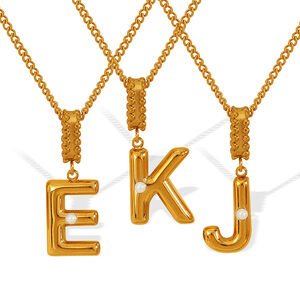 1 piece simple series casual letter stainless steel gold plated glass women pendant necklaces h5 Picture10