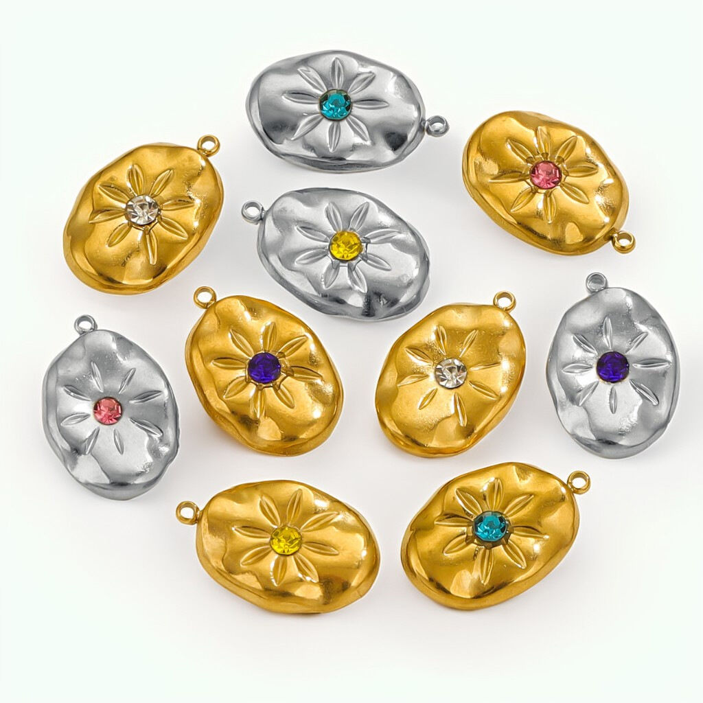 1 pezzo semplice serie elegante sole in acciaio inossidabile impermeabile ellittico color oro pendenti da donna h5 Immagine5