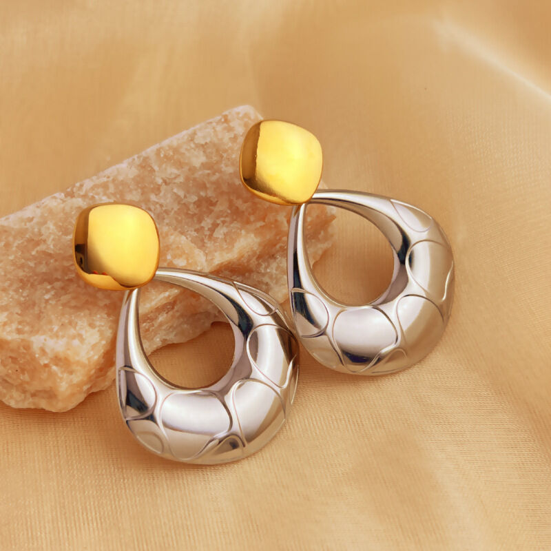 1 Par De Pendientes Colgantes Sencillos De Acero Inoxidable De Colores Mixtos, Resistentes Al Agua, Para Mujer