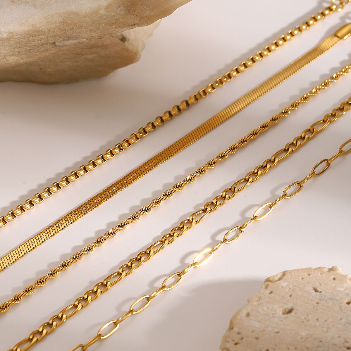 1 pezzo semplice serie  linea acciaio inossidabile placcato oro 18k donne catena bracciali h5 Immagine3