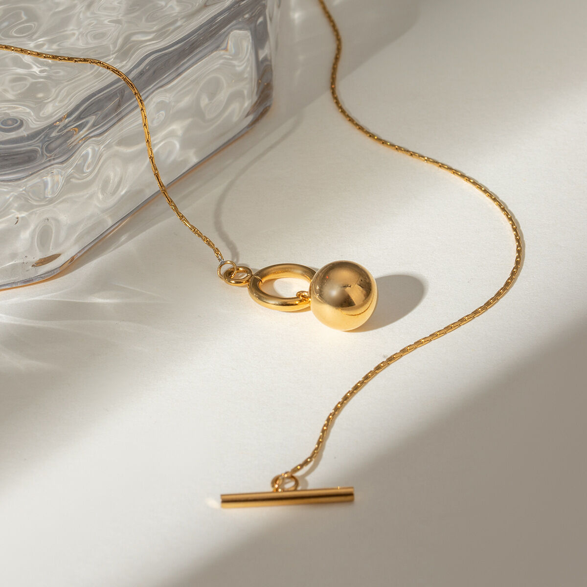 1 piece simple niche style ball shape stainless steel  gold plated women's pendant necklace 2