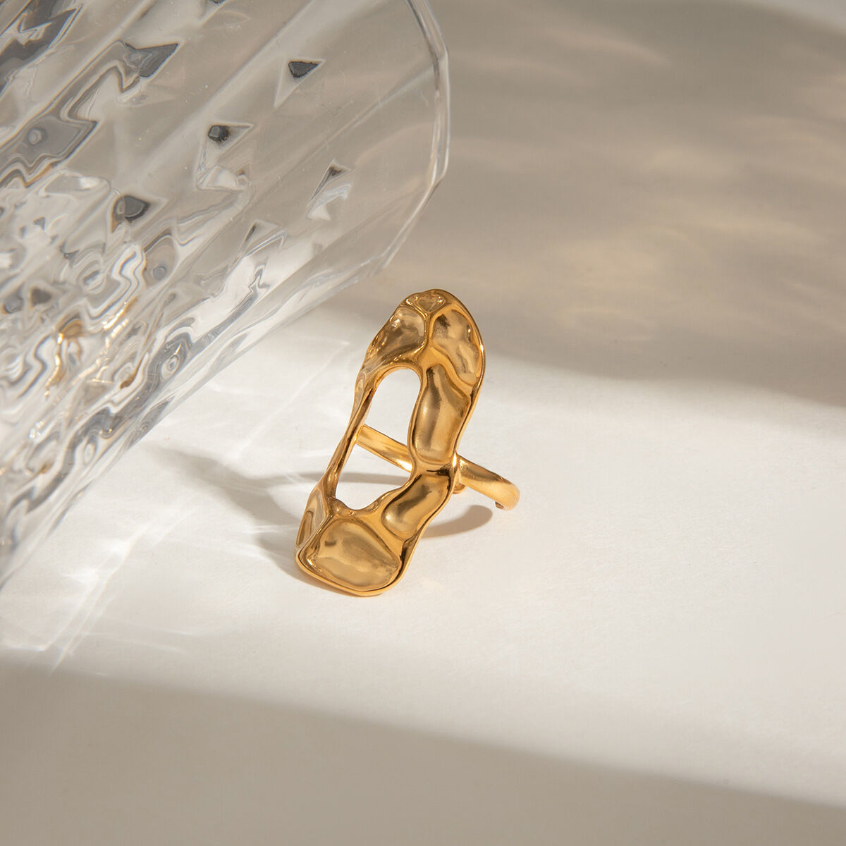 1 pezzo serie classica  stile martello modello acciaio inossidabile colore oro anelli regolabili da donna Immagine4
