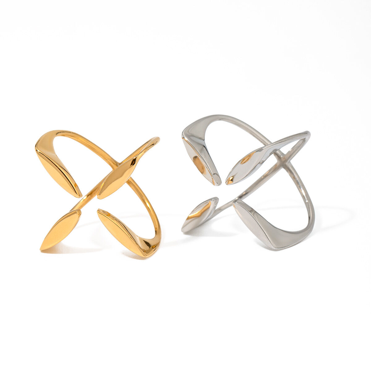 1 Paar Simple Series Einfache geometrische Edelstahl 18 Karat vergoldete verstellbare Damenringe h5 Bild5