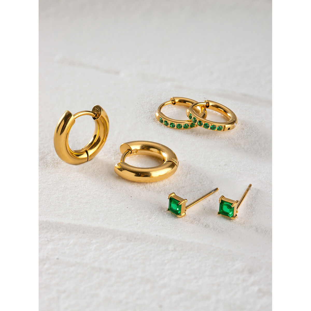 1 paio di orecchini da donna semplici in acciaio inossidabile con zirconi placcati in oro , serie giornaliera geometrica 2