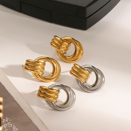 1 Pair Simple Series Fashionable Annular Stainless Steel Waterproof Gold and Silver Color Women's Stud Earrings