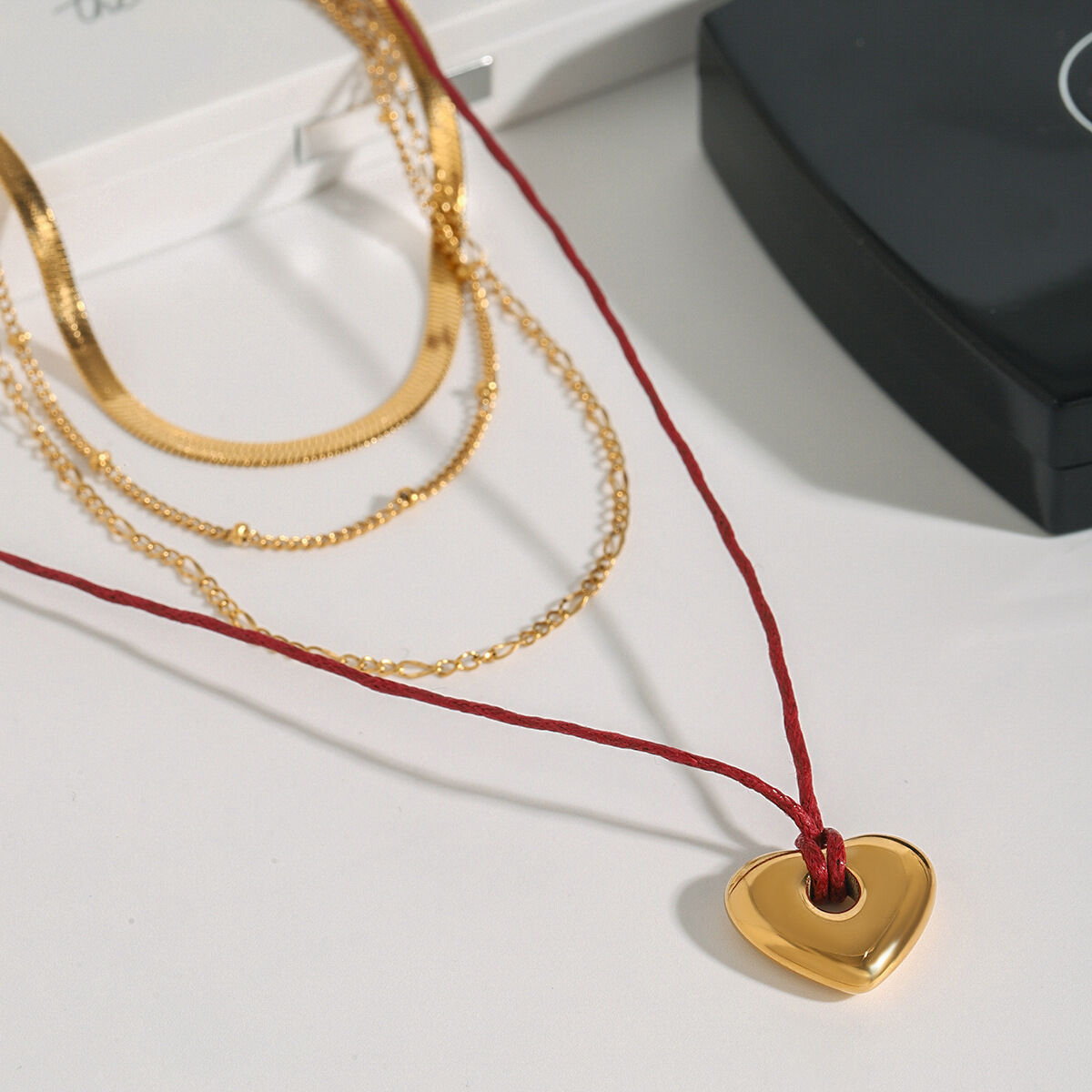1 Piece Classic Series Romantic Heart Shape Stainless Steel Waterproof Gold Color Women's Layered Necklaces 2