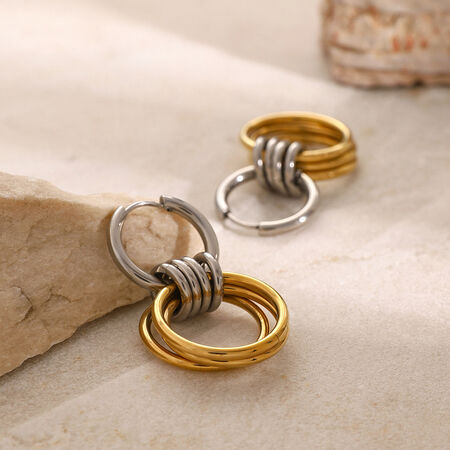 stainless steel earrings color matching polished steel ring hanging three rings titanium steel earrings
