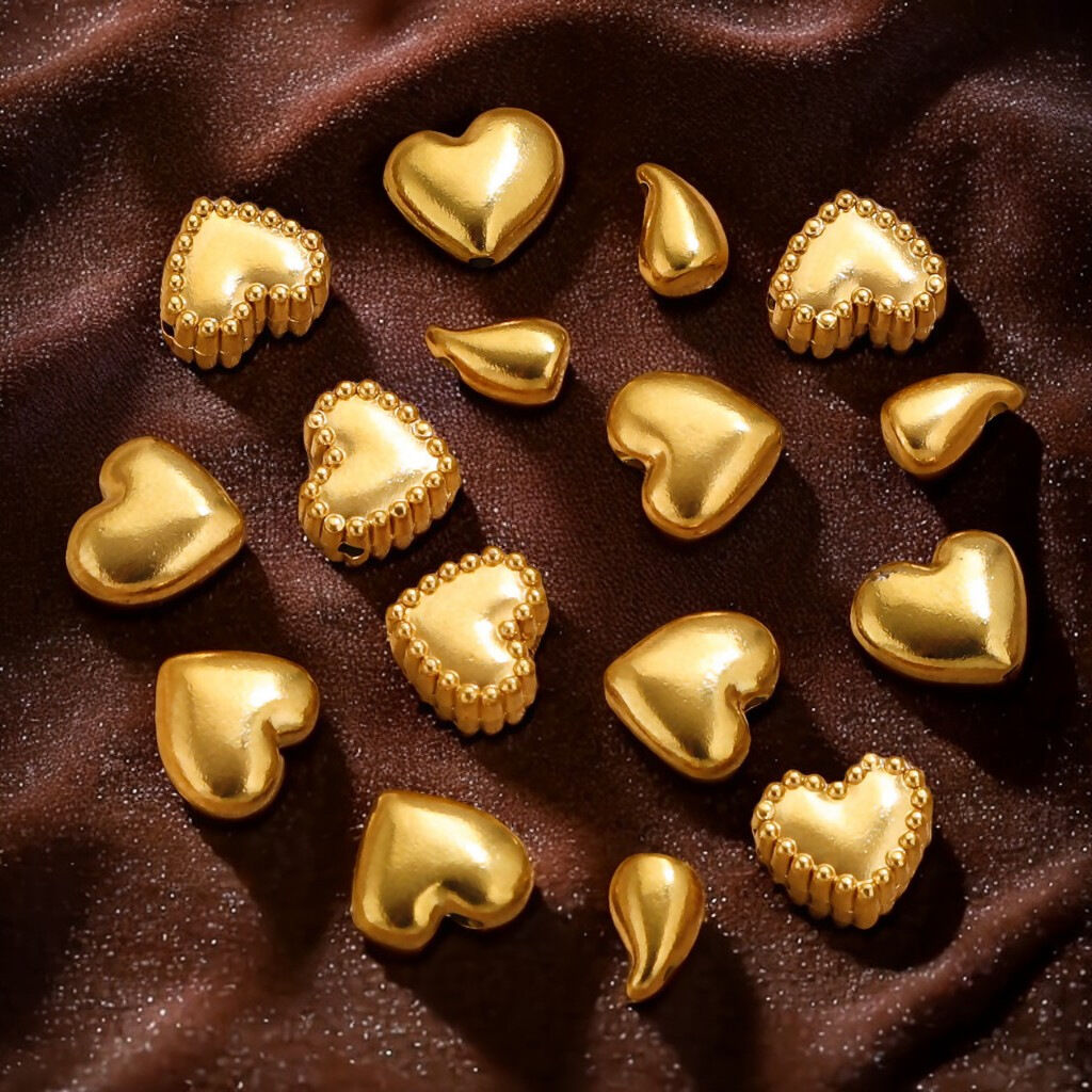 1 paio di pendenti da donna in acciaio inossidabile placcato oro  con cuore semplice della serie semplice h5 Immagine2