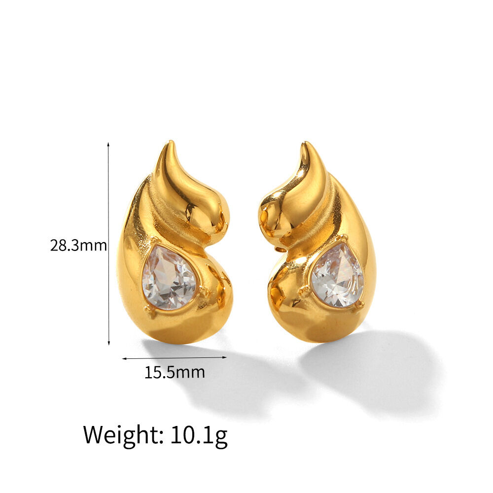 1 paio di orecchini a bottone da donna in stile goccia serie semplice placcati in oro  h5 Immagine4
