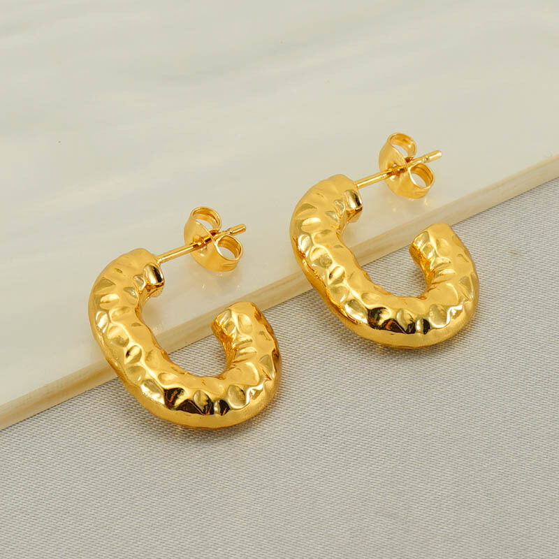 1 paio di orecchini a bottone da donna semplici geometrici placcati in oro Immagine4