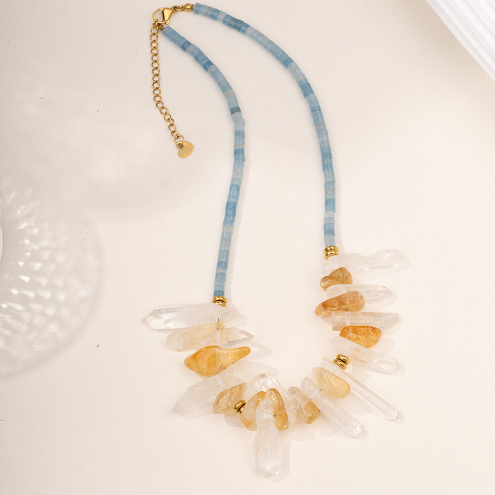 Collana con perline da donna in pietra naturale color oro con cristallo di tartaruga, serie romantica, 1 pezzo Immagine8