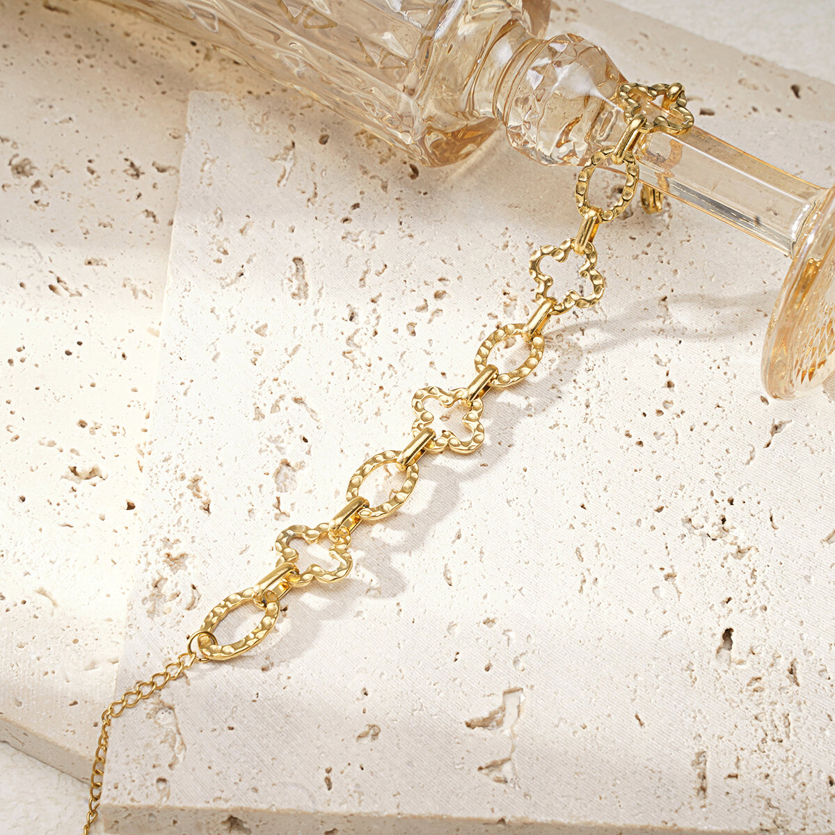 bracelet chaîne pour femme, 1 pièce, série simple, décontracté, patchwork, acier titane, couleur or Image4