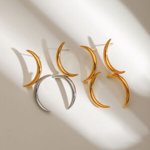 1 Pair Simple Series Stylish Moon Shape Stainless Steel Waterproof Gold Color Women's Stud Earrings h5 Picture5