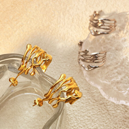 1 Pair Irregular Shape Stainless Steel Waterproof Gold Color Women's Stud Earrings 2