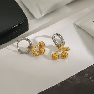1 Paar elegante, kirschförmige Ohrhänger aus Edelstahl der Romantic Series, wasserdicht, gold- und silberfarben, für Damen h5 Bild5