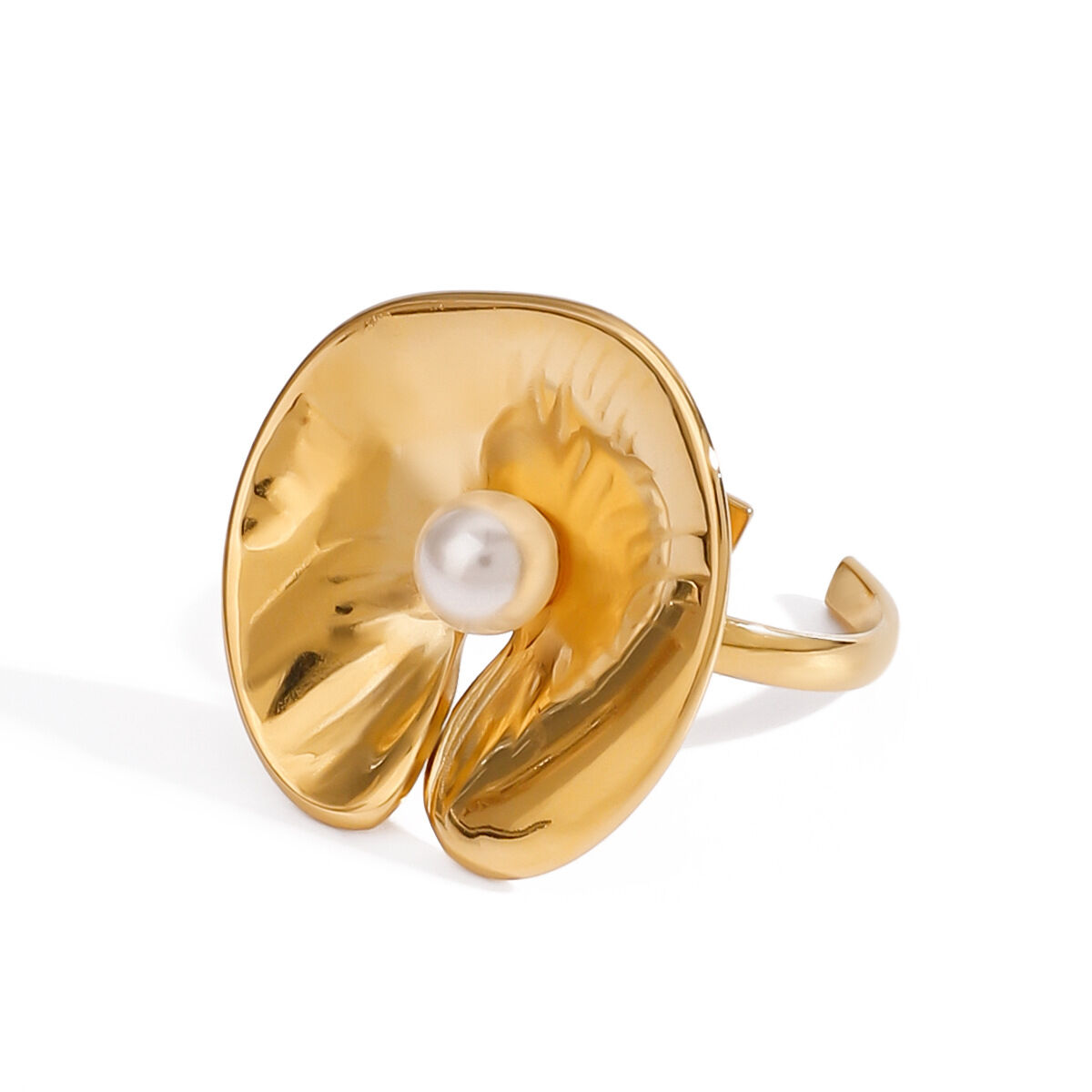 1 pezzo di lusso serie esagerata forma di albero naturale in acciaio inossidabile impermeabile color oro anelli regolabili da donna Immagine6