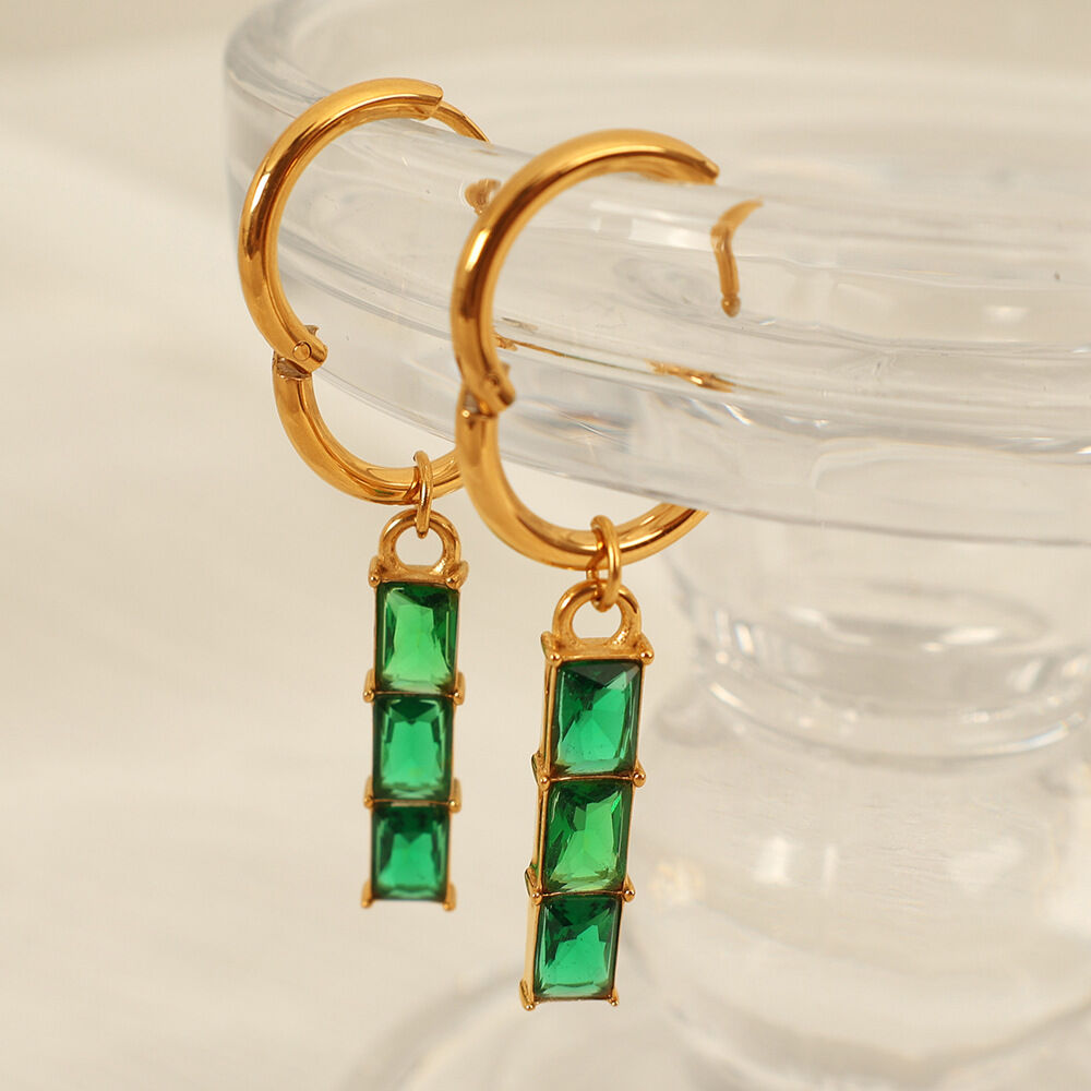 1 pair simple series classic geometric titanium steel gold plated zircon women drop earrings h5 Picture3