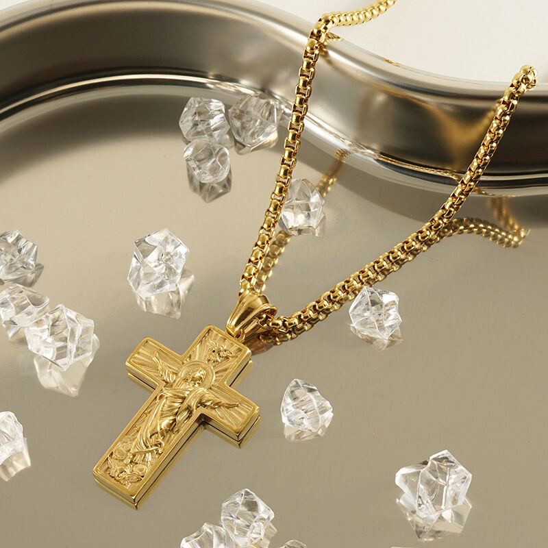 1 Pair 3D Embossed Priest Pendant Unisex Men's Necklace h5Picture5
