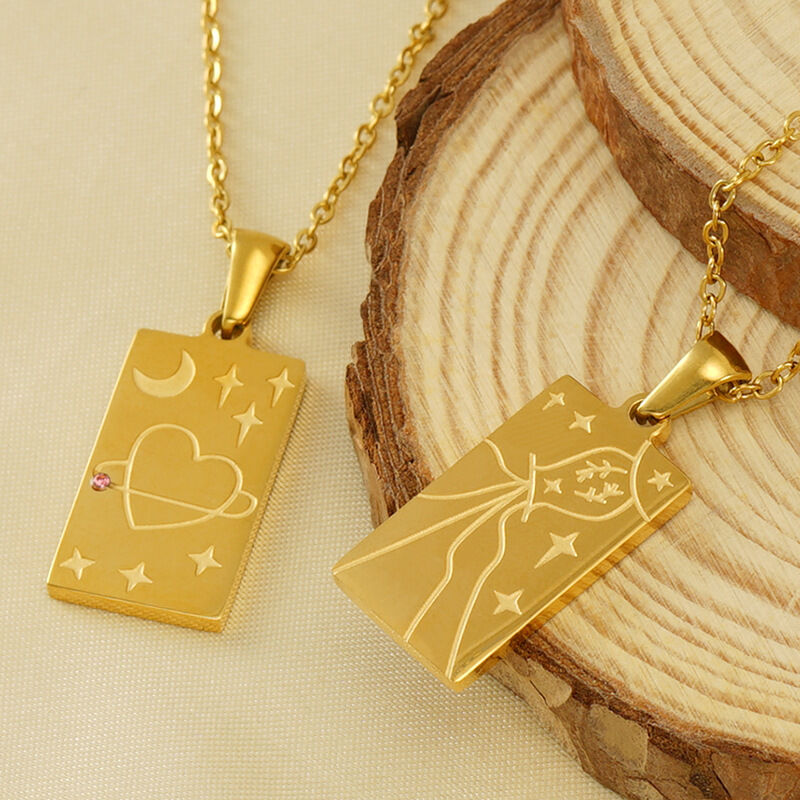 1 pezzo classico serie retrò sole/luna titanio acciaio placcato oro 18k unisex ciondolo collane 2