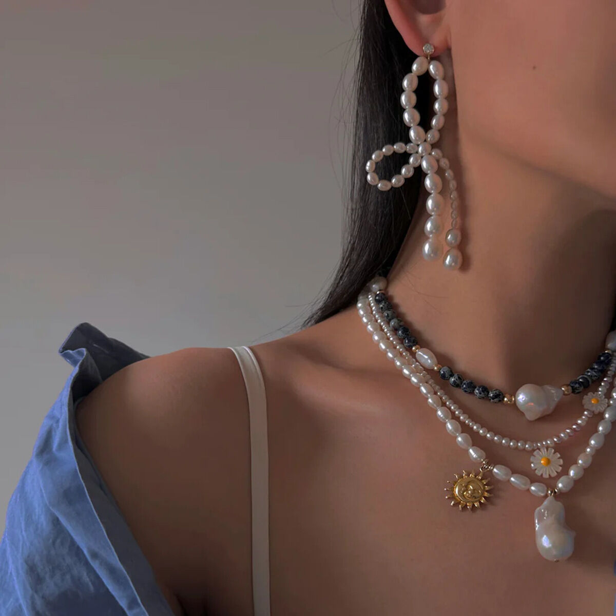 1 pair luxurious series elegant line stainless steel  gold plated artificial pearl women Beads Earrings Picture5