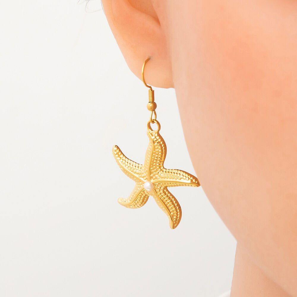 1 Pair Romantic Series Vacation Starfish Exaggerated Stainless Steel Waterproof Gold Color Women's Drop Earrings Picture8