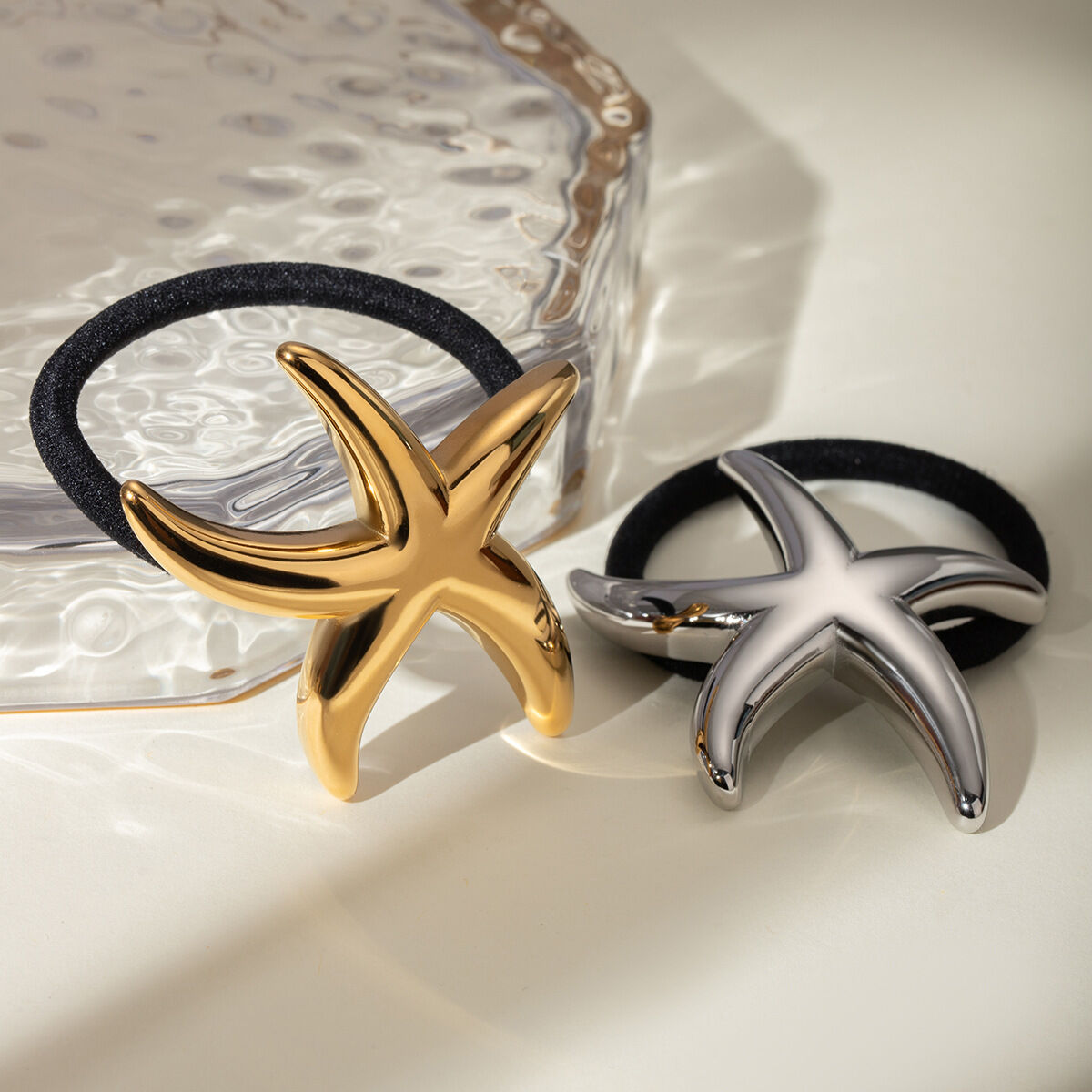 Anello per capelli a forma di stella a cinque punte liscio e sottile in acciaio inossidabile in stile europeo e americano, corda per capelli, accessori per capelli all'ingrosso per donne Immagine4