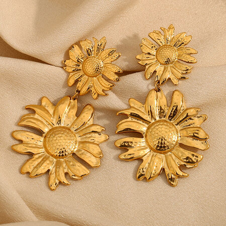1 Pair Luxurious Series Natural Flower Stainless Steel Waterproof Gold Color Women's Drop Earrings
