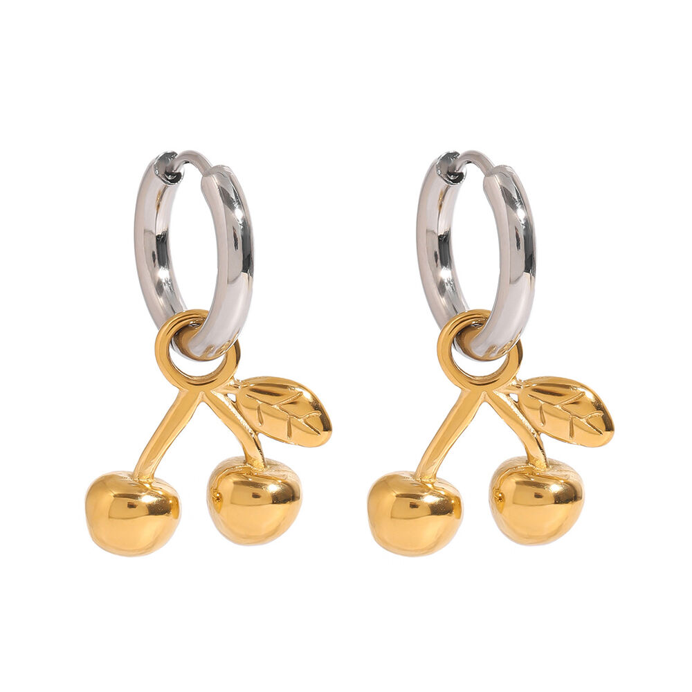 1 Paar elegante, kirschförmige Ohrhänger aus Edelstahl der Romantic Series, wasserdicht, gold- und silberfarben, für Damen h5Bild6