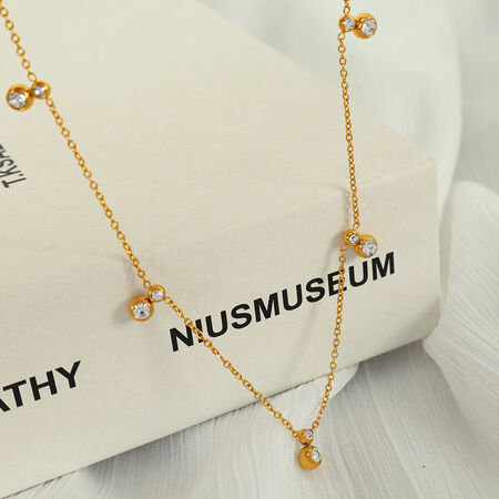 1 Stück Simple Series Einfache geometrische Edelstahl 18 Karat vergoldet Strass Damen Anhänger Halsketten 2