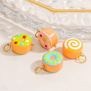 1 Piece Chromatic Series Sweet Doughnut Coloured Glaze Stainless Steel Waterproof Gold Color Women's Pendants h5 Picture4