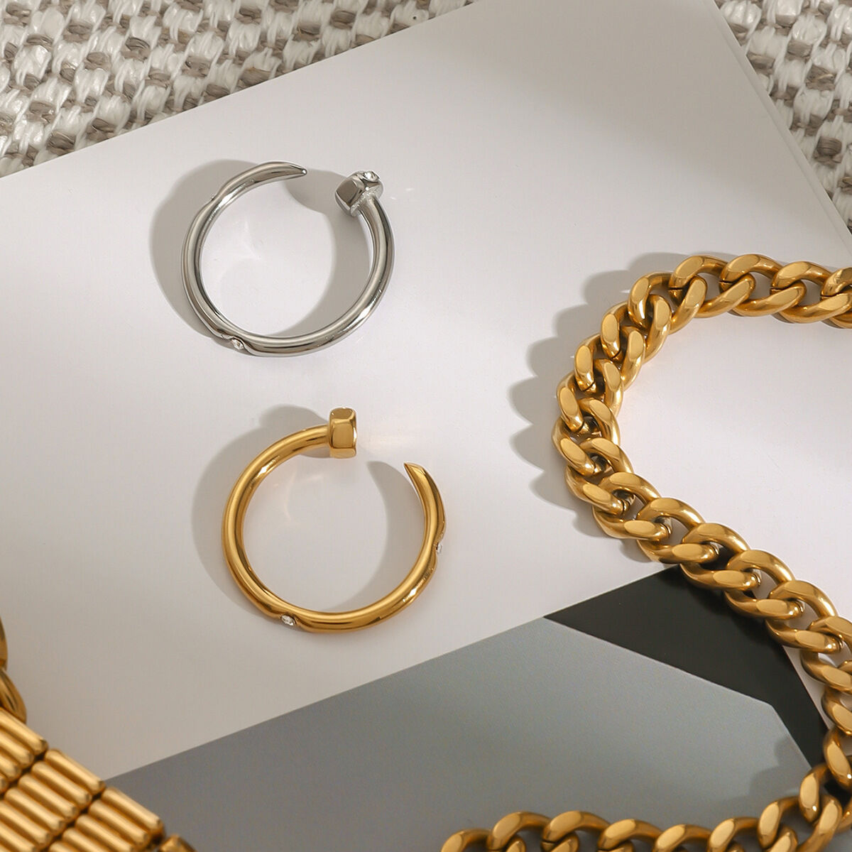 1 Piece Modern Series Classic Annular Nail Stainless Steel Waterproof Gold Color Women's Single Rings Picture7