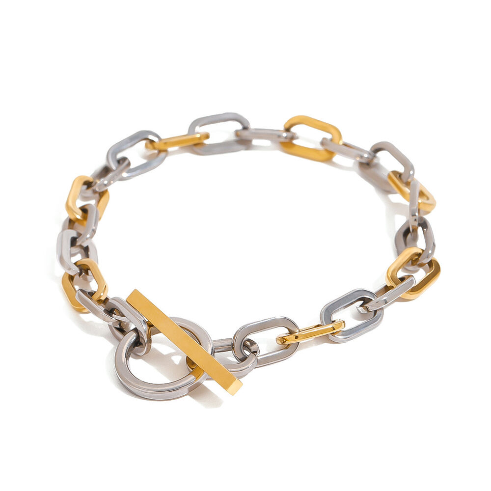 1 pezzo semplice serie giornaliera anulare in acciaio inossidabile placcato oro 18K donne catena bracciali h5Immagine8