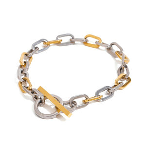1 pezzo semplice serie giornaliera anulare in acciaio inossidabile placcato oro 18K donne catena bracciali h5 Immagine8