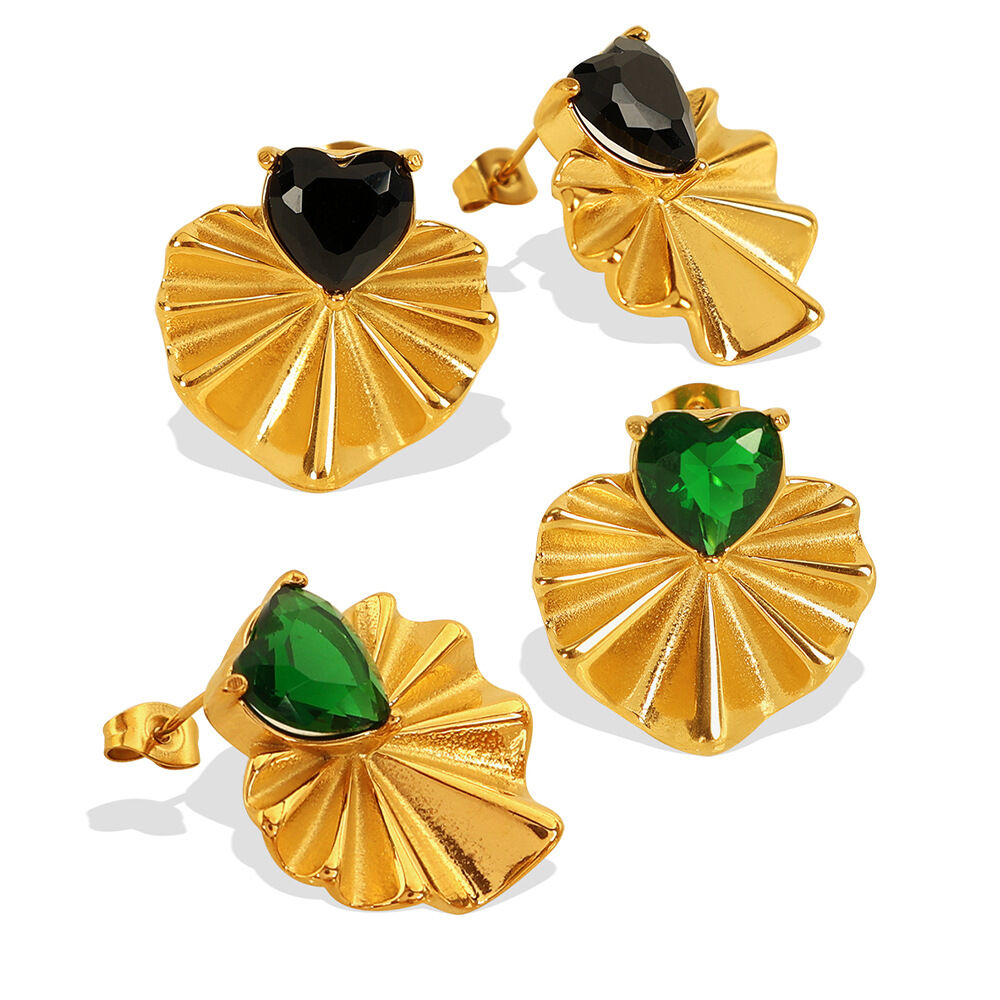 1 paire de boucles d'oreilles à tige en acier inoxydable plaqué or  avec zircons pour femme, style rétro, série classique h5 Image4
