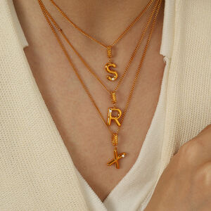 1 piece simple series casual letter stainless steel gold plated glass women pendant necklaces h5 Picture6