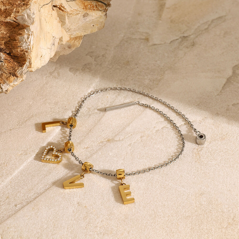 collier avec pendentif en acier inoxydable plaqué or et strass pour femme, série simple, lettre simple h5Image4