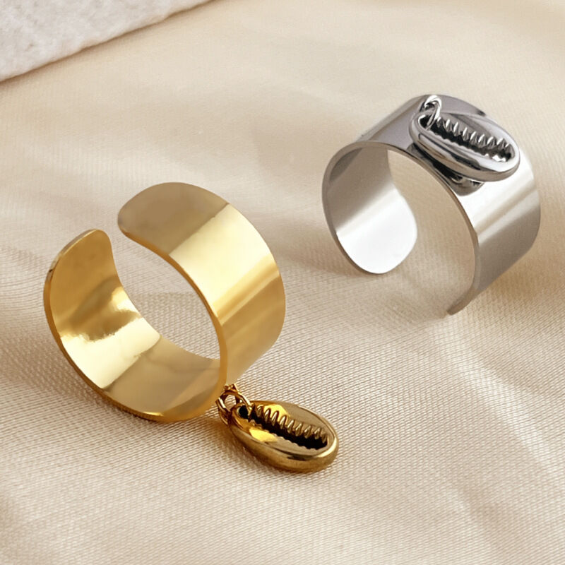 Anillos ajustables para mujer de acero inoxidable color dorado con diseño de tortuga informal de serie simple de 1 pieza Imagen3