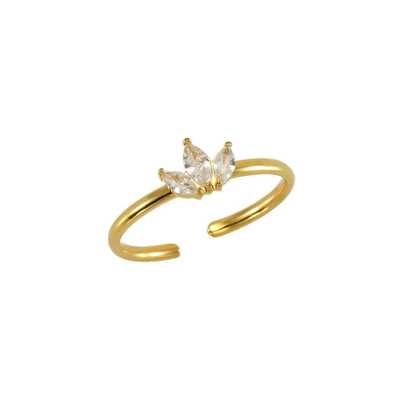1 Paar grenzüberschreitender Ahornblattring aus Edelstahl mit eingelegtem Zirkonia für Damen, modischer und vielseitiger leichter Luxusring aus Titanstahl für Damen, verstellbarer Ring h5Bild6
