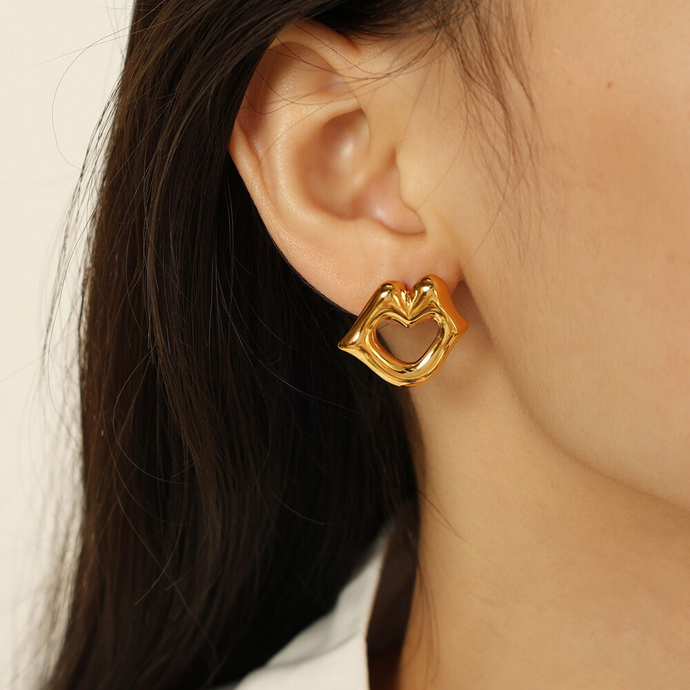 1 pair simple series simple geometric stainless steel  gold plated women stud earrings h5 Picture7